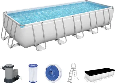 Produktbild von Bestway® Power Steel™ Frame Pool Komplett-Set mit Filterpumpe 640 x 274 x 132 cm , lichtgrau, eckig