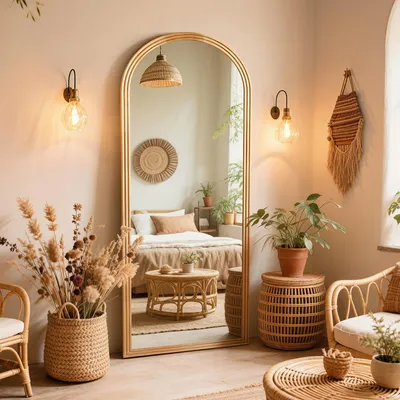 Immagine prodotto di Specchio a figura intera con cornice in legno, da appoggio, 160×50 cm, design scandinavo, marrone