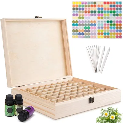 Image de Boîte de rangement en bois pour huiles essentielles, avec 68 compartiments