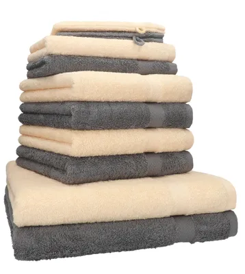 Produktbild von Betz 10-tlg. Handtuch-Set PREMIUM 2 Duschtücher 4 Handtücher 2 Gästetücher 2 Waschhandschuhe Farbe: beige & anthrazit