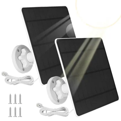 Zdjęcie produktu dla Zestaw 2 paneli słonecznych do Arlo Pro 3/4/5S/Ultra – panel monokrystaliczny 5 W, kabel 3 m, powłoka PET, regulowany uchwyt, moduł słoneczny IP65 do kamery bezpieczeństwa