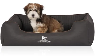Produktbild von Knuffelwuff Orthopädisches Hundebett Columbia aus laser-gestepptem Kunstleder M-L 85 x 63cm Schwarz