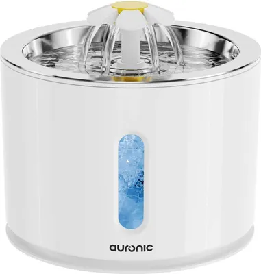 Produktbild von Auronic Trinkbrunnen für Katzen und Hunde - Leiser 2,4L Wasserspender mit 4 Filtern und 2 Bürsten - Wassernapf - Trinknapf - Weiß