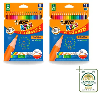 Image de 2 crayons de couleur BIC Kids Evolution - 18 couleurs différentes - Lot de 2