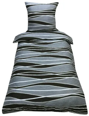 Produktbild von Bettwäsche 135x200 Seersucker Mikrofaser Bettbezug Grau Schwarz Braun Welle, 2 tlg