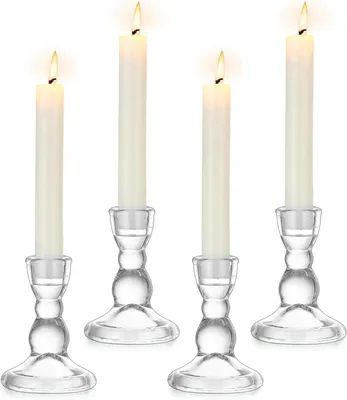 Imagen del producto de Juego de 4 candelabros de vidrio, estilo vintage, transparentes, para decoración de mesas
