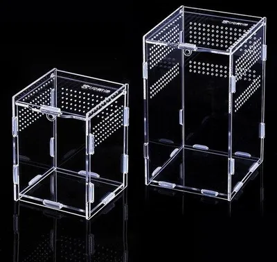 Produktbild von Terrariumbox für Reptilien - Acrylterrarium mit Belüftung - Transparent für Spinnen, Skorpione, Käfer, Heuschrecken - 12x12x20 und 9x9