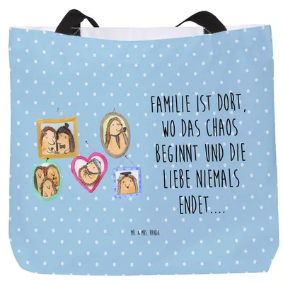 Produktbild von Mr. & Mrs. Panda Strandtasche Igel Familie - Blau Pastell - Geschenk, Liebe, Bilder, Muttertag, Beutel, Reisetasche, Mama, Stoffbeutel, Tasche, Laptoptasche, Tote Bag