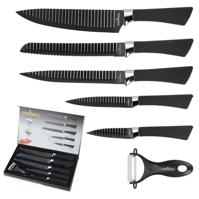 Produktbild von 6 teilig Messerset Küchenmesser Set Profi Kochmesser incl. Sparschäler, Edelstahl hochwertiges SelbstschärfenMesser Küchenmesser Set