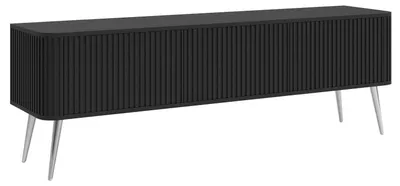 Produktbild von Selsey Ovarlo - TV-Lowboard, Schwarz mit silbernen Metallbeinen, 163 cm