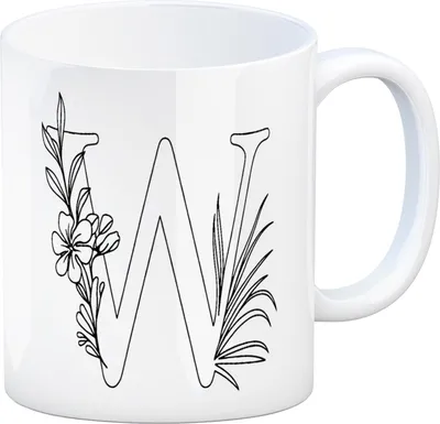 Produktbild von Floral Buchstabe W Kaffeebecher zum Ausmalen für Kunstliebhaber