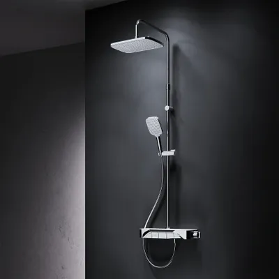AM.PM Duschsystem Regendusche mit Thermostat 38℃, Edelstahl Duscharmatur Set, Duschsäule Regendusche, inkl. verstellbar Duschstange und Handbrause