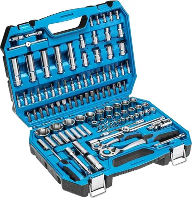 Produktbild von Högert Technik - Werkzeugset, Steckschlüssel, Bits und Zubehör, Hochqualitativem Legiertem Cr-V-Stahl, Gesenkgeschmiedet, Ratschenmechanik mit 72 Sperrklinken, HT1R432 - 112-tlg