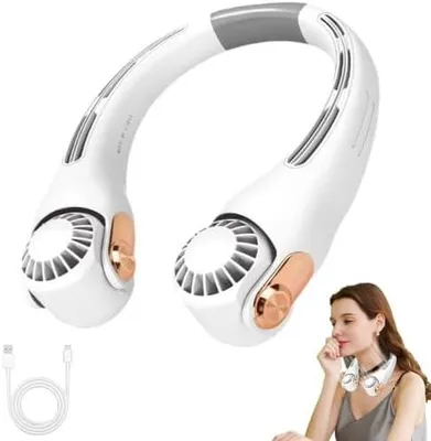 Produktbild von Geräuscharmer für den Sommer Tragbarer Nackenlüfter, 360° Drehbar Nackenventilator mit 3 Geschwindigkeiten, Hals Ventilator Wiederaufladbar, Leise Persönlicher Ventilator für Outdoor, Reisen (Weiß)