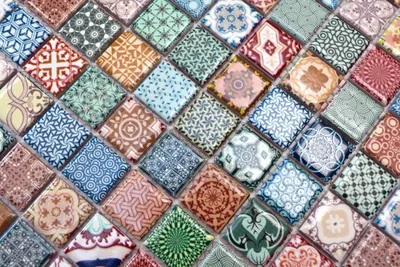 Produktbild von Handmuster bunte Mosaikfliese spanische Optik Retro Vintage Keramikmosaik MOS18D-1616_m