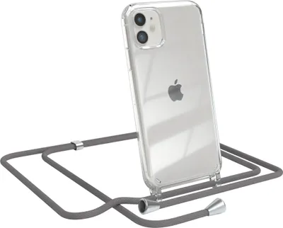 Produktbild von EAZY CASE Handykette kompatibel mit Apple iPhone 11, Handyhülle mit Umhängeband, Handykordel, Schutzhülle Clear, Band in Grau