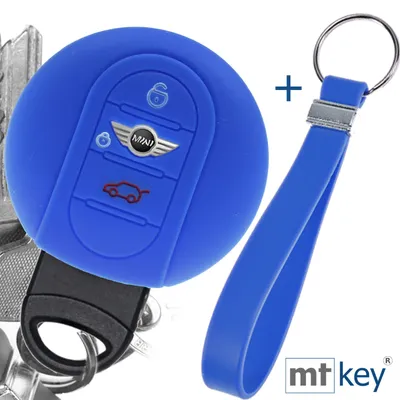 Produktbild von Auto Schlüssel Silikon Schutz Hülle + Schlüsselband Blau Kompatibel mit Mini F56 F54 F55 F57 F60 Clubman Countryman 3 Tasten KEYLESS SMARTKEY