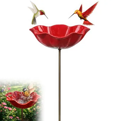 Produktbild von Dekorative Vogeltränke aus Metall, Gartenstecker in Blumenform, frostbeständig, Gartendeko für Terrasse, Hof & naturnahe Gärten
