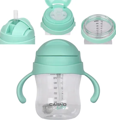 Produktbild von Casno Trinkflasche für Kinder mit beschwertem Trinkhalm, 240 ml. Minze.