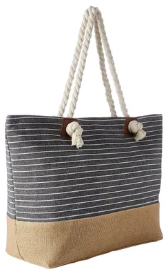 Produktbild von DonDon Strandtasche mit Reißverschluss, große Strandtasche XXL, Einkaufstasche für Damen – Praktische Strandtasche und Umhängetasche für Damen für Strand und Meer – Schwarz gestreift