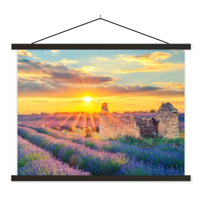 Produktbild von MuchoWow® Textilposter Lavendel - Sonnenuntergang - Ruine - Lila 150x113 cm mit schwarzem Rahmen - Wohnzimmer