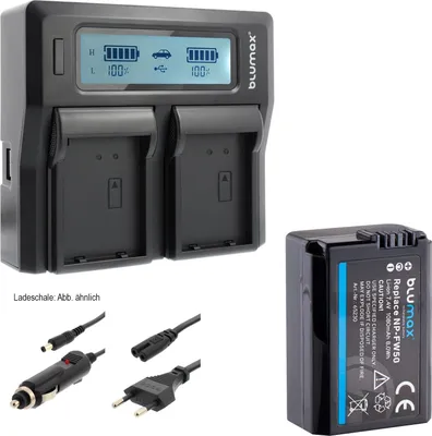 Produktbild von 1x Akku + Lader für Sony NP-FW50 Alpha  6500 7 II 7R 7S  NEX 7 RX10 1080 mAh