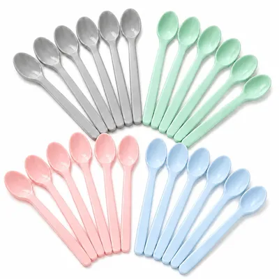 Eierlöffel-Set 24er, Kunststoff, BPA-frei, 4 Pastellfarben, 13x2 cm
