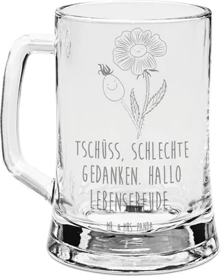 Produktbild von Mr. & Mrs. Panda Krug Blume Hagebutte - Transparent - Geschenk, Bierhumpen, Lebensfreude, Gravur Bierkrug, Seidel, Schlechte Gedanken, Humpen, Garten, Glashumpen