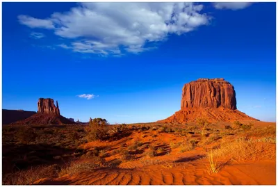 Produktbild von Wallario Premium Glasbild, freischwebende Optik, kräftige Farben, Größe 90 x 60 cm Motiv Monument Valley am Abend I