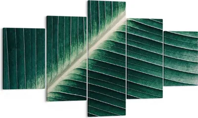 Produktbild von Bild auf Leinwand - Leinwandbild - 5 Teile - Grün Blatt Tropisch - 125x70cm - Wand Bild - Wanddeko - Wandbilder - Leinwanddruck - Bilder - Wanddekoration - Leinwand bilder - Wandbild - EA125x70-4126