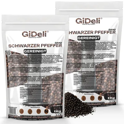 Produktbild von Schwarzer Pfeffer 2kg Ganz Pfefferkörner Gewürz Kochen Natur Beilage GiDeli