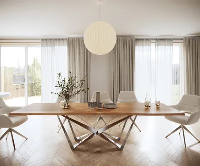 Produktbild von DELIFE Esstisch Edge 300x100 Akazie Natur Spider Flachstahl Edelstahl Live-Edge
