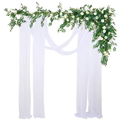 Productafbeelding van Traagordijnen van stof - 2 stuks - Decoratie voor bruidssluierbogen - Wit - 75x600 cm