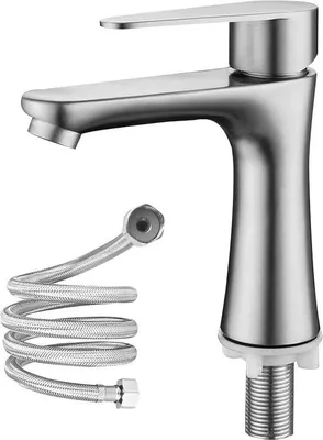 Obrázek produktu pro Kohoutek na studenou vodu, kohoutek na studenou vodu s 60cm přívodní trubkou, kartáčovaný koupelnový kohoutek, nerezový toaletní kohoutek, toaletní kohoutek, kohoutek na studenou vodu určený pouze do koupelny