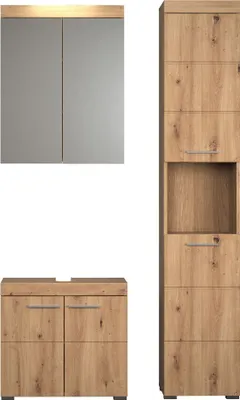 Produktbild von trendteam Bad 3-teilige Kombination Amanda Asteiche Melamin/Asteiche Tiefgezogen 112 x 190 x 34 cm