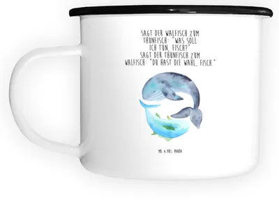 Produktbild von Mr. & Mrs. Panda Haferl Walfisch Thunfisch - Weiß - Geschenk, Witz, Wahl, Emaille Tasse, Lustige Sprüche, Teebecher, Spruch Des Tages, Tunfisch, Pott, Teetasse, Becher