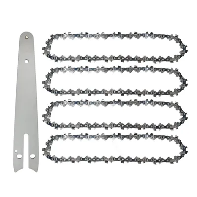 Produktbild von Sägekette-Set,4 Stück 6 Zoll mit 37 Antriebsgliedern,1 x 6 Zoll Führungsschiene,passend für Mini-Akku-Kettensägen,Elektrokettensägen,Garten,Bäume,Äste