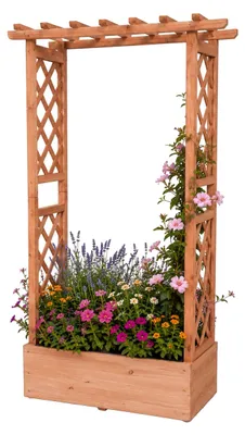 Obrázek produktu pro Květináč Relaxdays s opěrnou mřížkou a střechou, rozměry: 152x78x36 cm, květináč s opěrnou konstrukcí, vhodný na balkon a do zahrady, materiál: dřevo, barva: oranžová