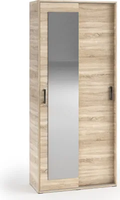Produktbild von MR GROUP Garderobenschrank GRID 90cm Garderobe Spiegel Schlafzimmer Flur Mehrzweckschrank 3-türig Ablagen Dielenschrank Kleiderschrank Flurmöbel braun