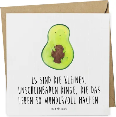Produktbild von Mr. & Mrs. Panda Glückwunschkarte Avocado Kern - Weiß - Geschenk, anlasskarte, Baby, Liebe, Pflanze, Klappkarte, faltkarte, Grußkarte, doppelkarte, Spruch Leben