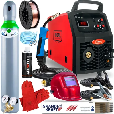 Produktbild von Tecno MIG 230/1 PRO - 230 und 400V Schutzgasschweißgerät mit Fülldraht und MMA - Induktivität und Lötschweißen - mit Fahrwerk - Set Professional