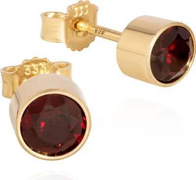 Produktbild von Paar Kelch Ohrstecker 333 Gelb Gold matt 8 Karat zylindrisch Ø5,6mm Echt Granat