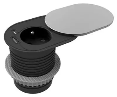 Obrázek produktu pro Zapuštěná zásuvka s posuvným víkem ORNO OR-GM-9042/G, 1x230V a 2xUSB (type A+C; PD20W), 1,9m, stříbrná