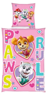 Produktbild von Herding Renforcé Wende Bettwäsche 2 tlg. 135x200cm Paw Patrol Hunde Skye Everest Paws Rule Knopfleiste