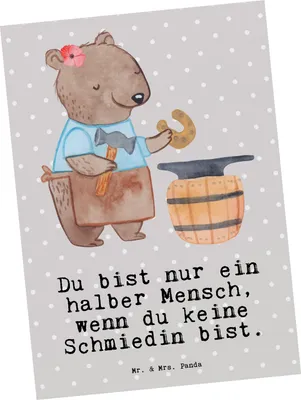 Produktbild von Mr. & Mrs. Panda Postkarte Schmiedin Herz - Grau Pastell - Geschenk, Postkarten, Ansichtskarten, bildkarte, Grußkarte, Ansichtskarte