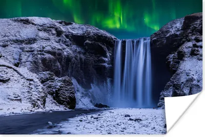 Produktbild von MuchoWow® Poster Nordlichter - Wasserfall - Schnee - Island 60x40 cm - Schlafzimmerdekoration