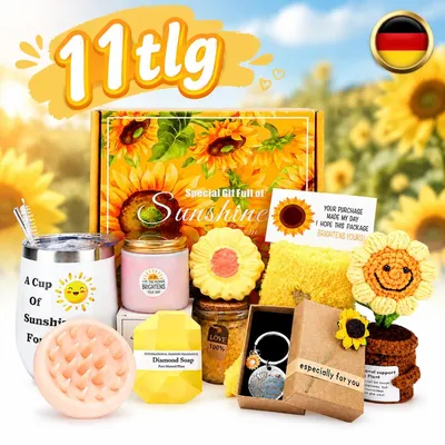 Immagine prodotto di Set regalo da 11 pezzi, fiori di girasole premium, realizzati a mano, ideali per la Festa della Mamma