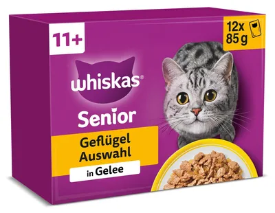 Produktbild von Whiskas Senior 11+ Katzennassfutter Geflügel Auswahl in Gelee, 48 Portionsbeutel