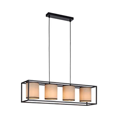 Zdjęcie produktu dla Lampa wisząca, czarna, biała tkanina, regulowana wysokość, wys. 120 cm