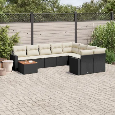 Produktbild von 10-tlg. Garten-Sofagarnitur mit Kissen Schwarz Poly Rattan 3224285